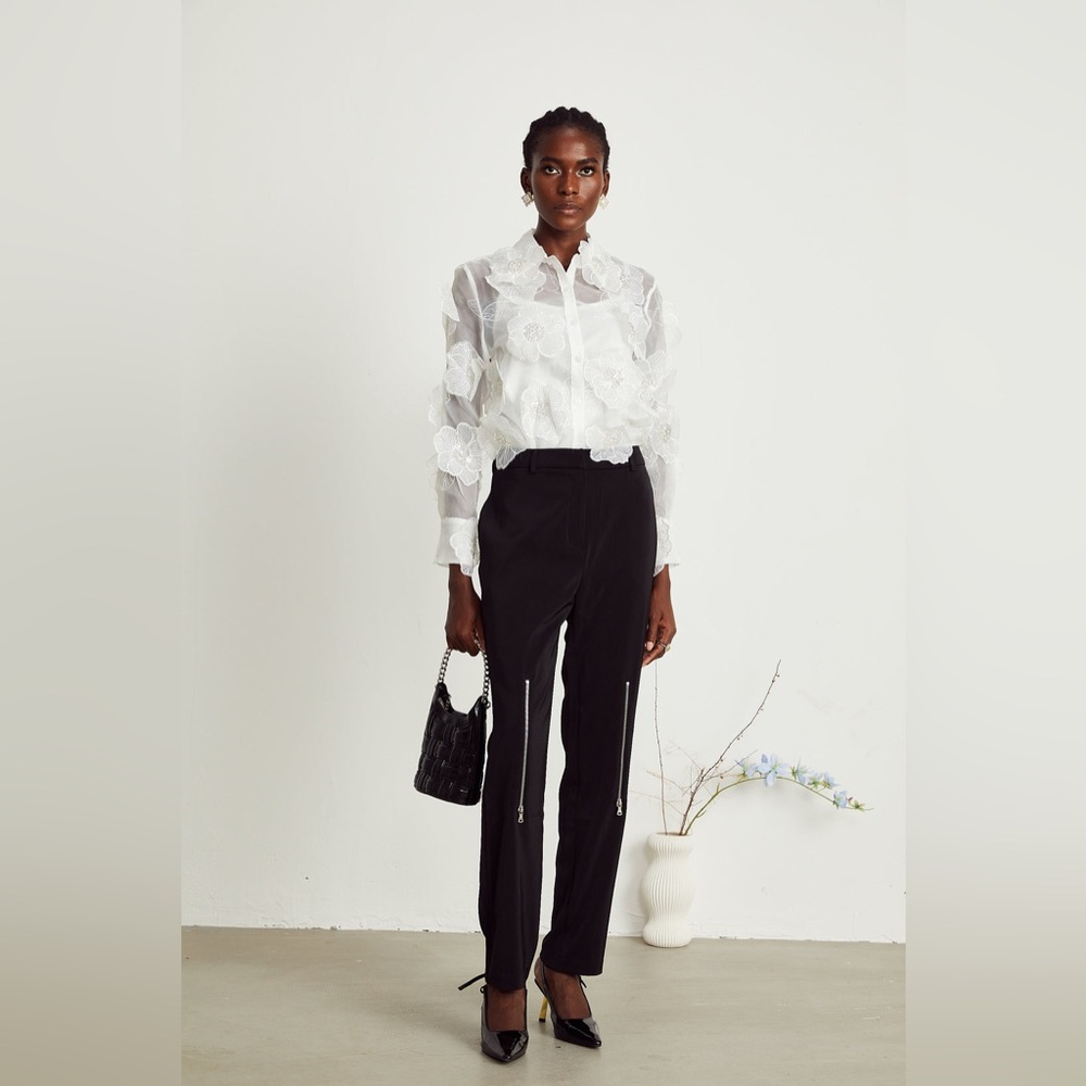 Béatrix white embellished semi-sheer shirt Miss Rosier sz L